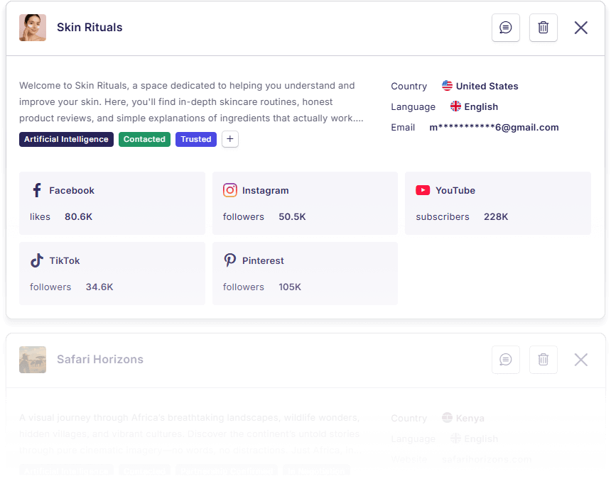 Influeencer profile